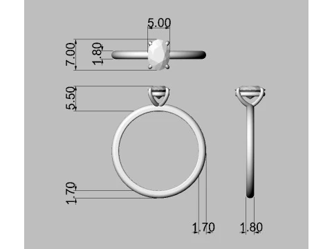 Oval Solitaire Ring 3D Print Model
