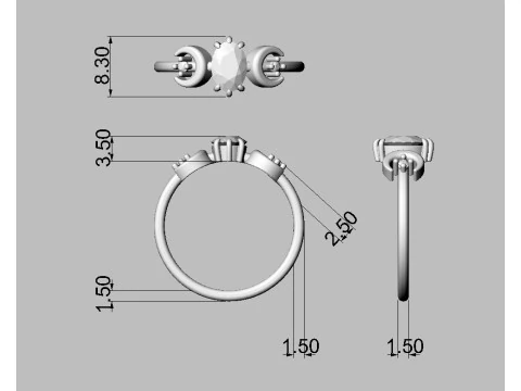 ムーンジェムストーンリング 3Dプリントモデル