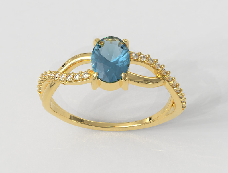 Oval Gemstone Ring 3D Baskı Modeli .c4d .max .obj .3ds .fbx .stl .blend