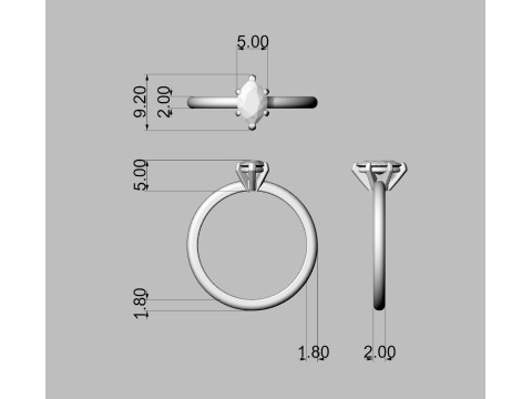 8mm x 5mm Marquise Gemstone Classic Ring 3D Print Model