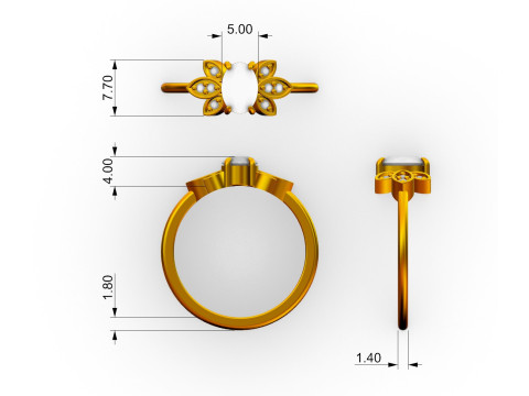 Oval Gemstone Ring 3D Print Model