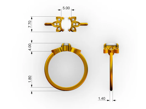 Oval Gemstone Ring 3D Print Model