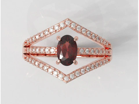 Anel Oval com Pedras Preciosas Modelo de Impressão 3D