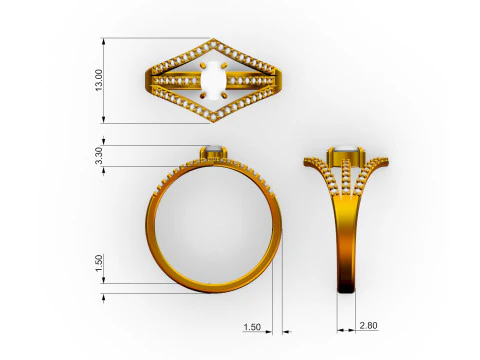 Anel Oval com Pedras Preciosas Modelo de Impressão 3D
