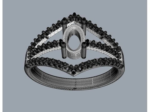 Anel Oval com Pedras Preciosas Modelo de Impressão 3D