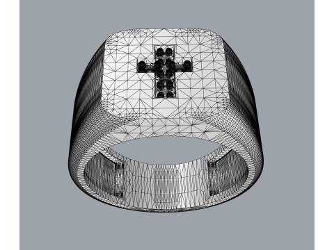 Diamond Cross Signet Ring 3D Print Model