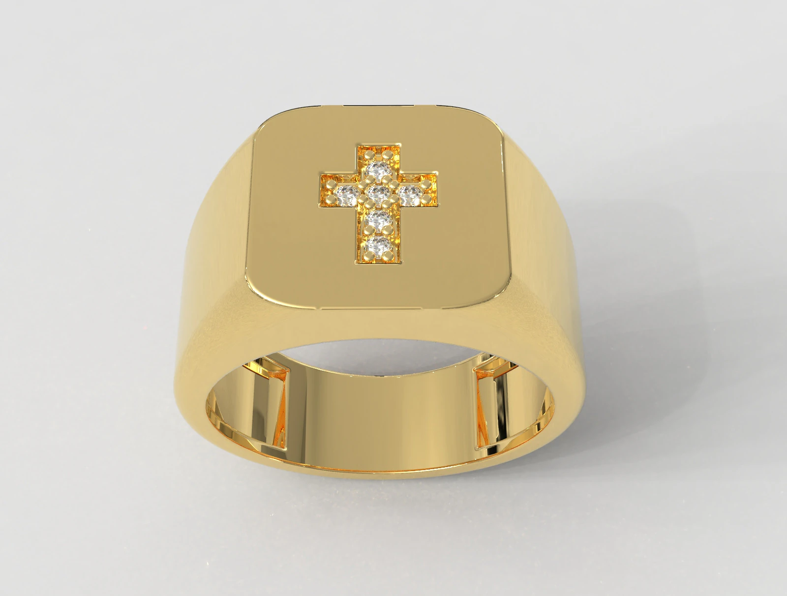 Diamond Cross Signet Ring 3D Print Model .c4d .max .obj .3ds .fbx .stl .blend 