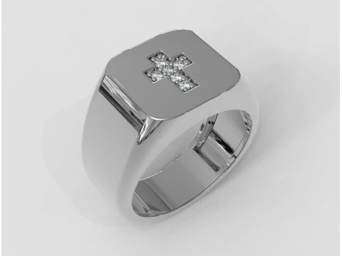 Diamond Cross Signet Ring 3D Print Model