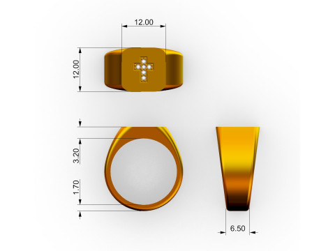 Diamond Cross Signet Ring 3D Print Model