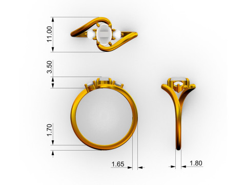 3 Stones Classic Ring 3D Print Model