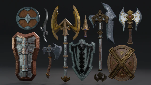 Набор полустилизованного фэнтезийного оружия 1 3D Модель .c4d .max .obj .3ds .fbx .stl .blend 