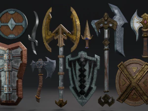 세미 양식화된 판타지 무기 팩 1 3D 모델