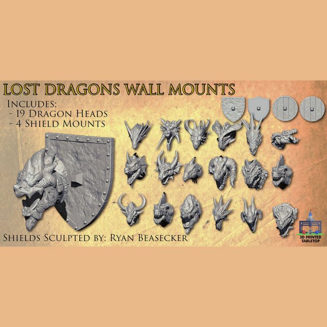 Dragon Head Wall Mounts Ready to Print Modelo de Impressão 3D .c4d .max .obj .3ds .fbx .stl .blend 