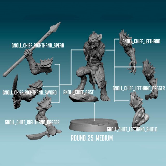 Gnoll Chief Miniatures Ready to Print Modèles 3D en vedette .c4d .max .obj .3ds .fbx .stl .blend 