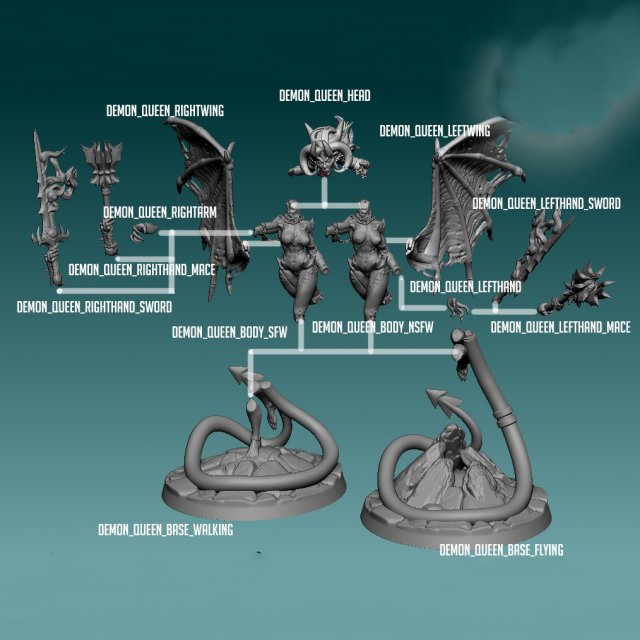 Demon Queen Miniatures Ready to Print 3D 프린트 모델 .c4d .max .obj .3ds .fbx .stl .blend 
