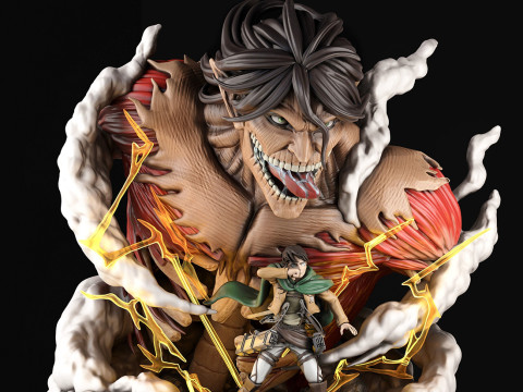 Attack Titan and Eren Miniatures Ready to Print Modèles 3D en vedette