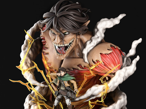 Attack Titan and Eren Miniatures Ready to Print Modèles 3D en vedette