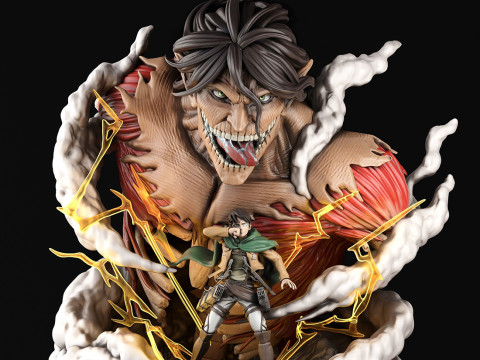 Attack Titan and Eren Miniatures Ready to Print Modèles 3D en vedette