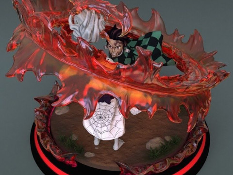 Demon Slayer Tanjiro vs Rui Ready to Print 3D 打印模型