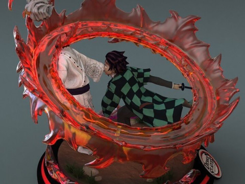 Demon Slayer Tanjiro vs Rui Ready to Print 3D 打印模型