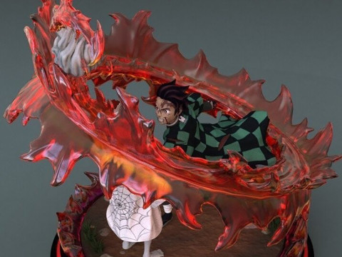 Demon Slayer Tanjiro vs Rui Ready to Print 3D 打印模型