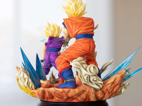 Goku and Gohan Father and Son Kamehameha Ready to Print 3D Print Model