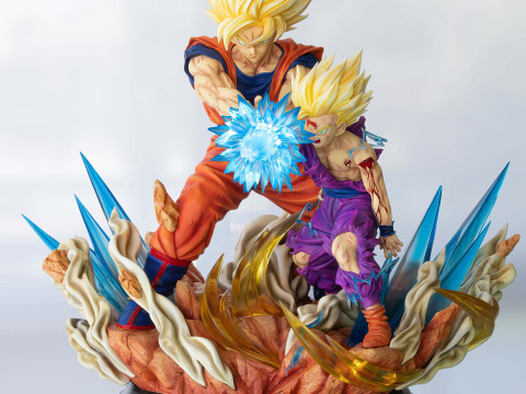 Goku and Gohan Father and Son Kamehameha Ready to Print 3D Print Model