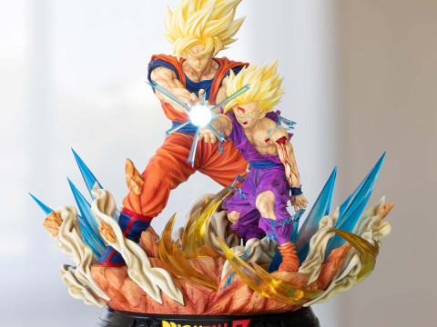 Goku and Gohan Father and Son Kamehameha Ready to Print 3D Print Model