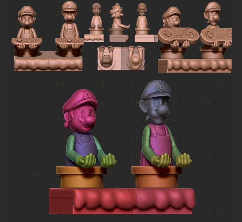 Mario and Luigi Joystick 3D Принт Модель .c4d .max .obj .3ds .fbx .stl .blend
