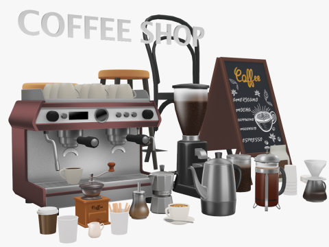 3D Coffee Equipment Anime Style Collection Low-poly 3Dモデル