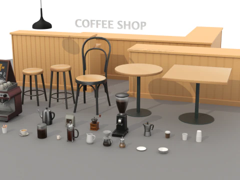 3D Coffee Equipment Anime Style Collection Low-poly 3D Model