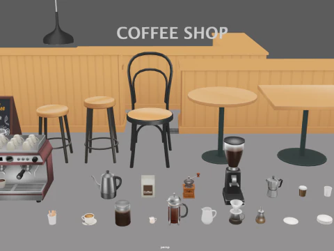 3D Coffee Equipment Anime Style Collection Low-poly 3D Model