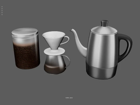 3D Coffee Equipment Anime Style Collection Low-poly 3D Model