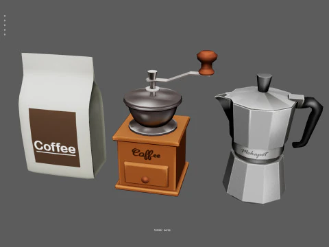 3D Coffee Equipment Anime Style Collection Low-poly 3D Model