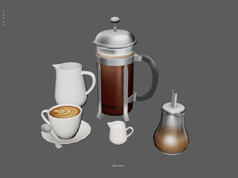 3D Coffee Equipment Anime Style Collection Low-poly 3D Model