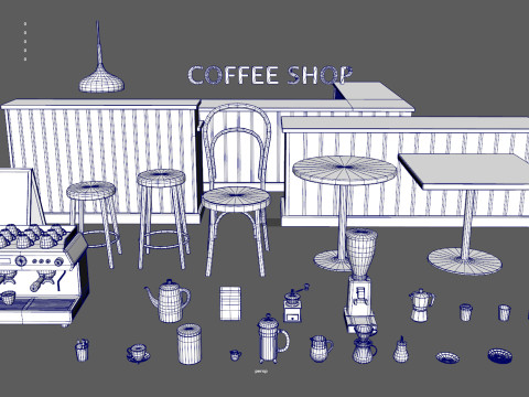 3D Coffee Equipment Anime Style Collection Low-poly 3Dモデル