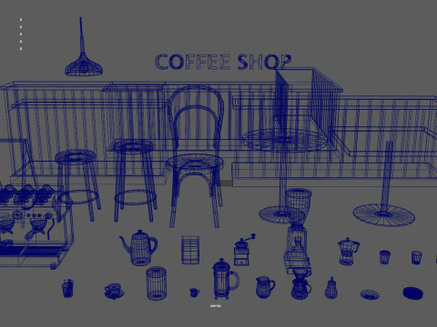 3D Coffee Equipment Anime Style Collection Low-poly 3D Model