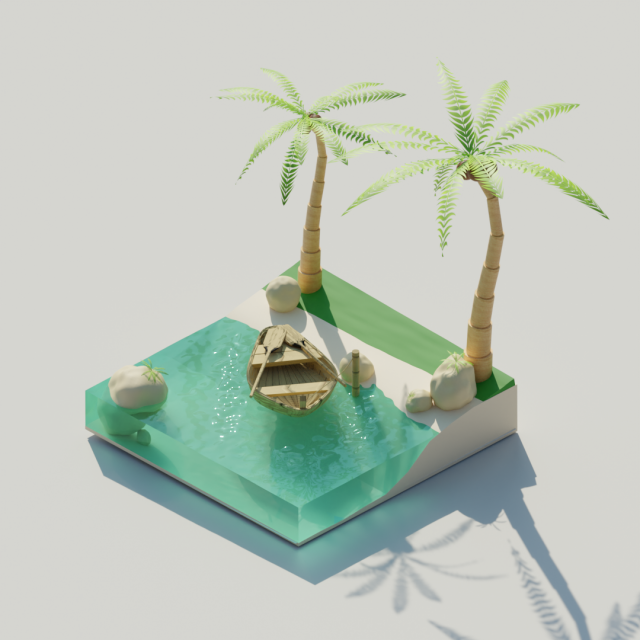 Island with palm trees and boat 3Dモデル .c4d .max .obj .3ds .fbx .stl .blend 