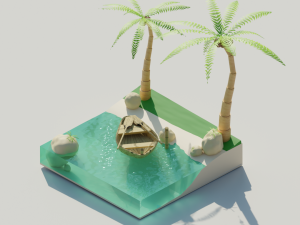 Island with palm trees and boat 3Dモデル