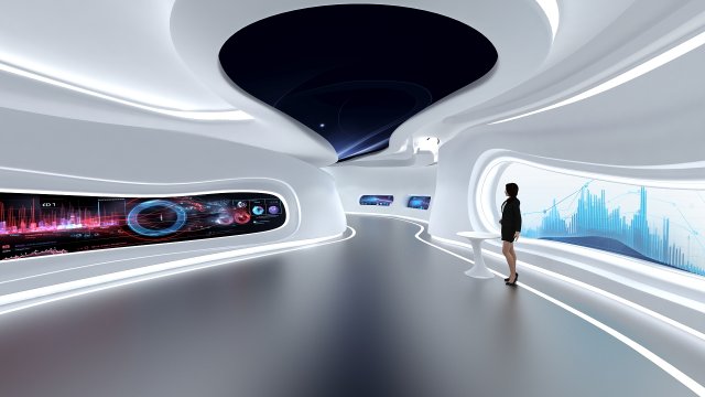 A futuristic exhibition hall 3D 模型 .c4d .max .obj .3ds .fbx .stl .blend 