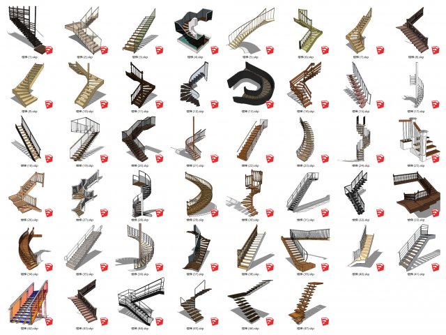 Collection of stairs 3D Модель .c4d .max .obj .3ds .fbx .stl .blend