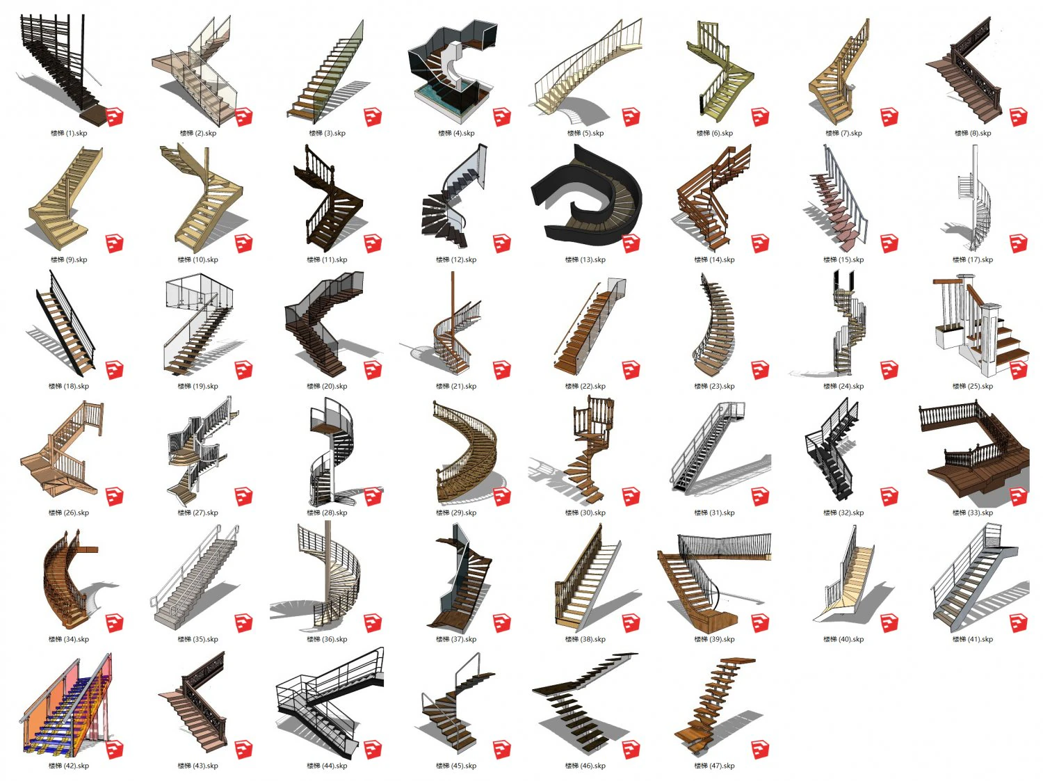 Collection of stairs 3D Model .c4d .max .obj .3ds .fbx .stl .blend 