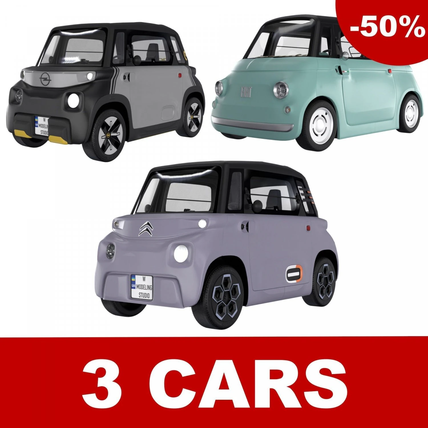 Pack mini-car HQ interior 3D Model .c4d .max .obj .3ds .fbx .stl .blend 