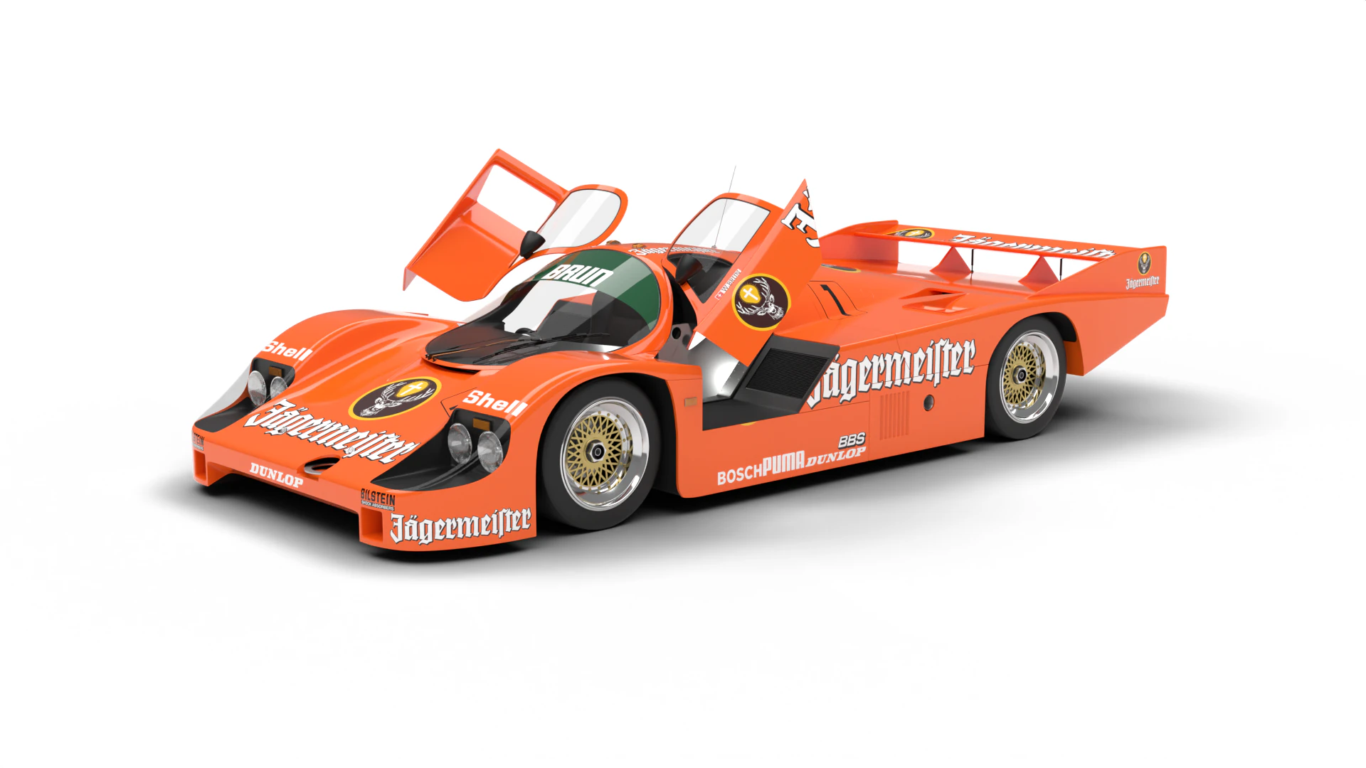 保时捷 956 C 组 Brun Motorsport 1982 Jagermeister Racing 总部 3D 模型 .c4d .max .obj .3ds .fbx .stl .blend