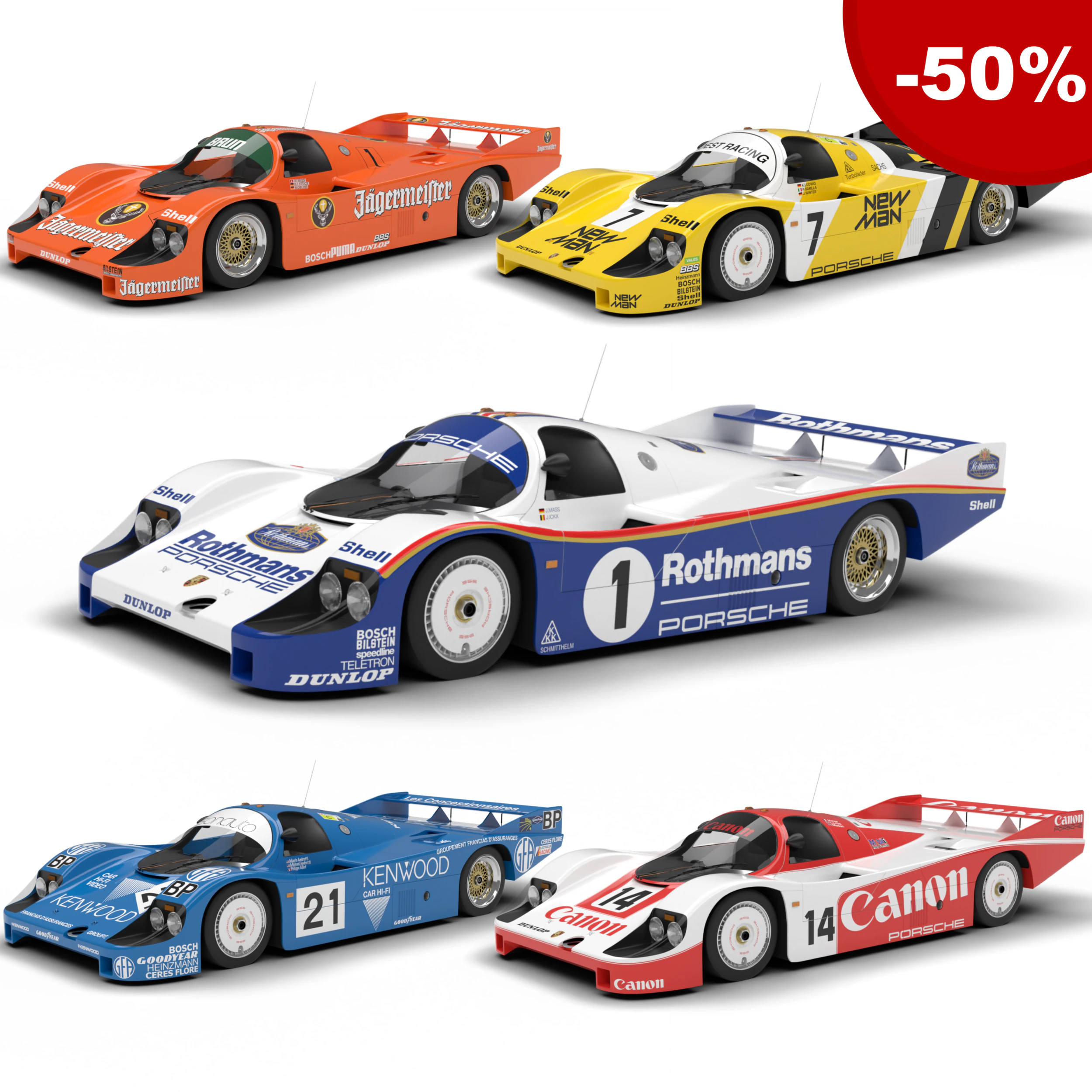 Pack Porsche 956 cars HQ interior 3D Model .c4d .max .obj .3ds .fbx .stl .blend