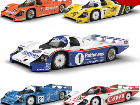 Pack Porsche 956 cars HQ interior Modelo 3D