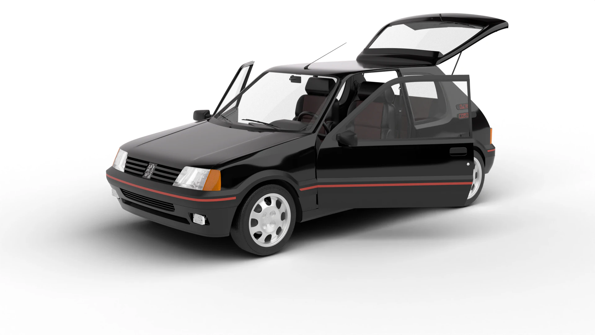 Peugeot 205 GTI 16 1992 HQ 3D Model .c4d .max .obj .3ds .fbx .stl .blend 