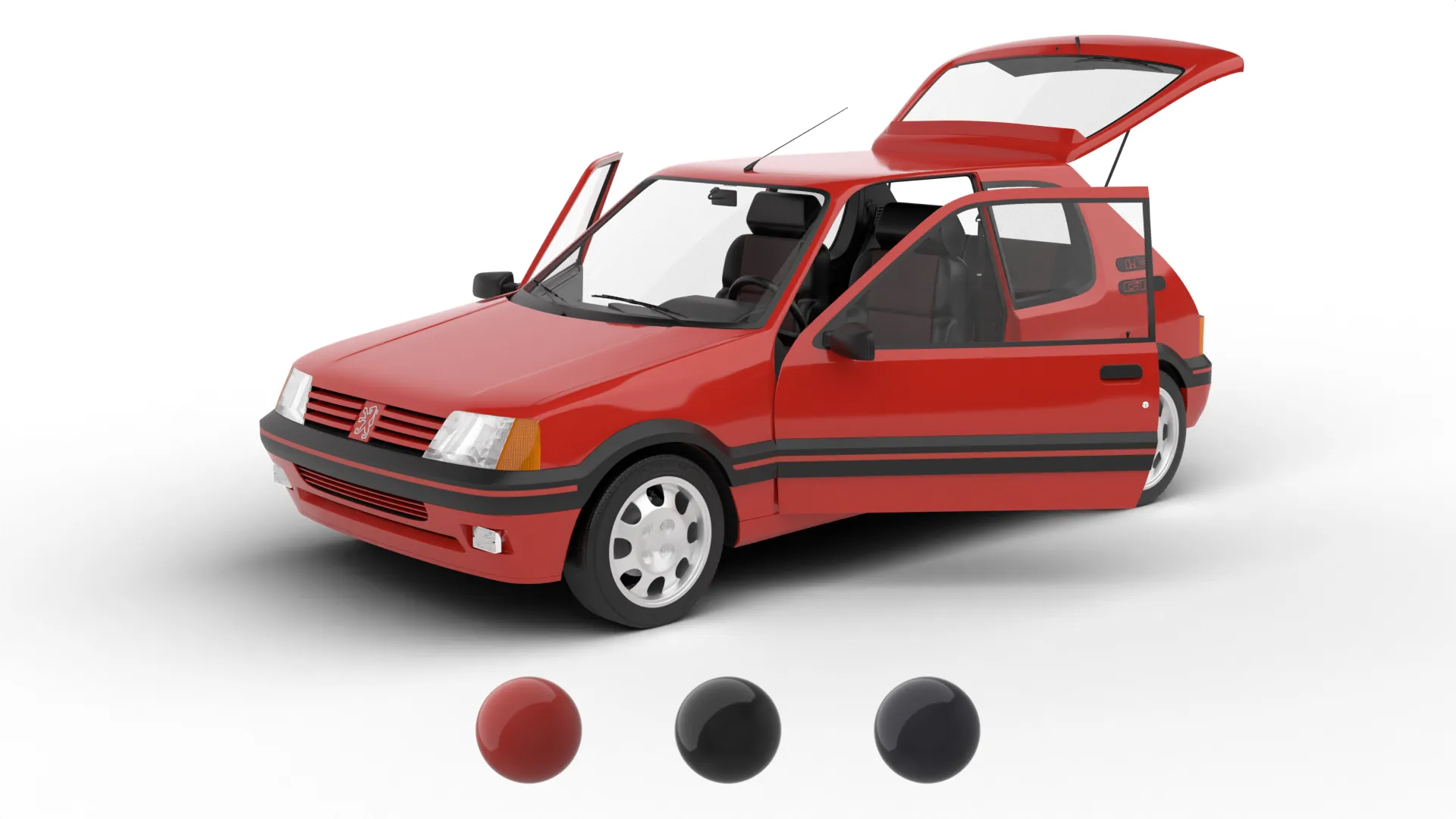 Peugeot 205 GTI 16 1992 HQ 3D Model .c4d .max .obj .3ds .fbx .stl .blend 