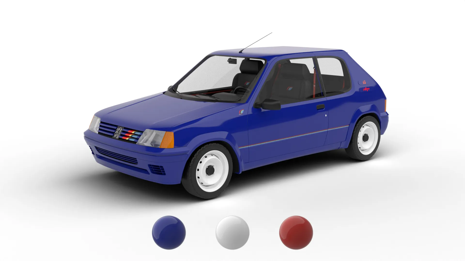 Peugeot 205 Rallye 13 1991 3D Model .c4d .max .obj .3ds .fbx .stl .blend