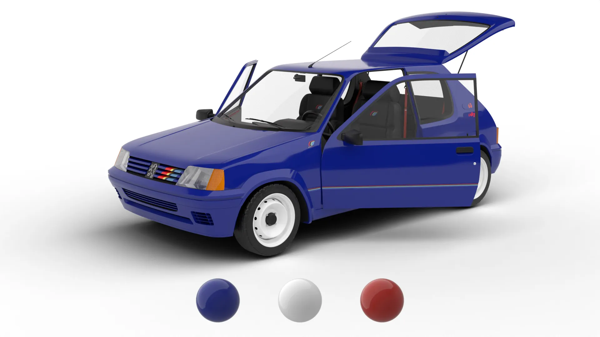 Peugeot 205 Rallye 13 1991 HQ 3D Model .c4d .max .obj .3ds .fbx .stl .blend 
